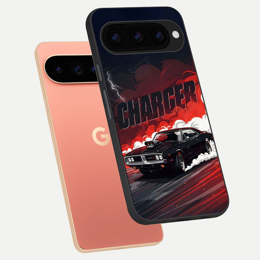  Dark Charger Fury phone case For Google Pixel 11 Pro XL showing premium glass back cover with detailed artwork