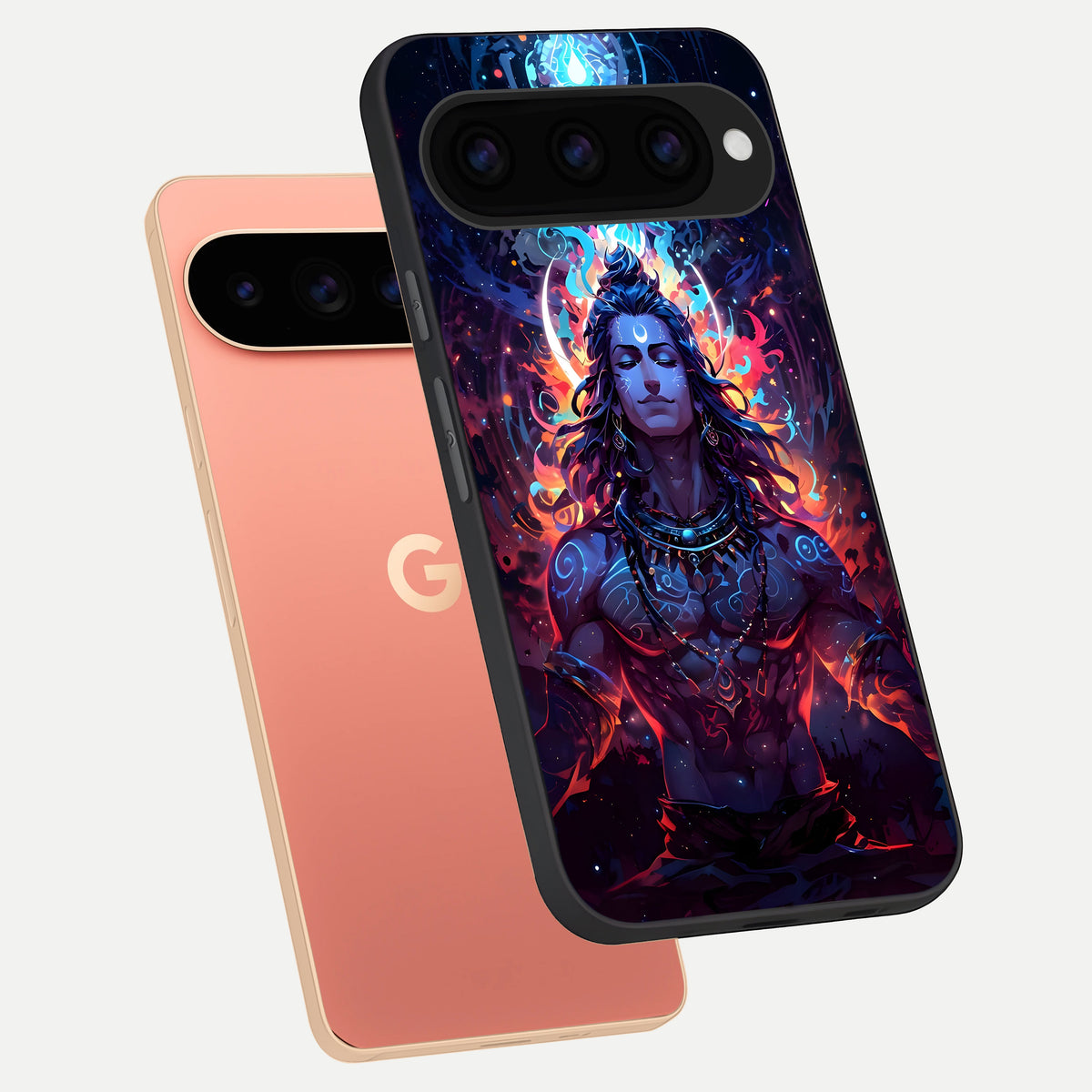  Divine Fire Shiv phone case For Google Pixel 11 Pro XL showing premium glass back cover with detailed artwork