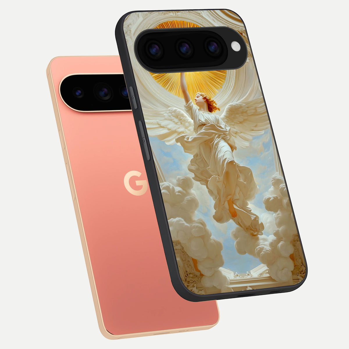  Divine Light Angel phone case For Google Pixel 11 Pro XL showing premium glass back cover with detailed artwork