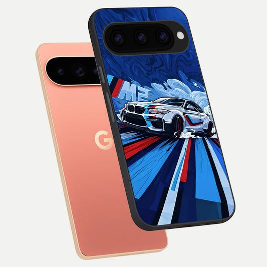  Drift Power Rush phone case For Google Pixel 11 Pro XL showing premium glass back cover with detailed artwork