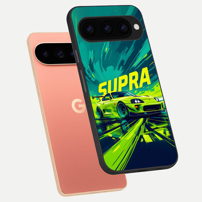  Electric Supra Thunder phone case For Google Pixel 11 Pro XL showing premium glass back cover with detailed artwork