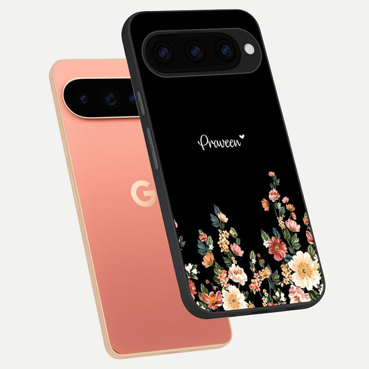  Floral Design Personalized Custom Name phone case For Google Pixel 11 Pro XL showing premium glass back cover with detailed artwork