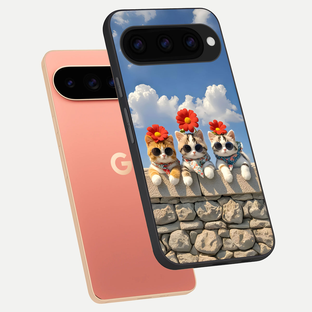 Floral Kitty Squad phone case For Google Pixel 11 Pro XL showing premium glass back cover with detailed artwork
