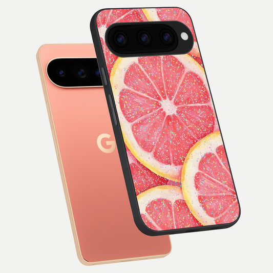  Glitter Grapefruit phone case For Google Pixel 11 Pro XL showing premium glass back cover with detailed artwork