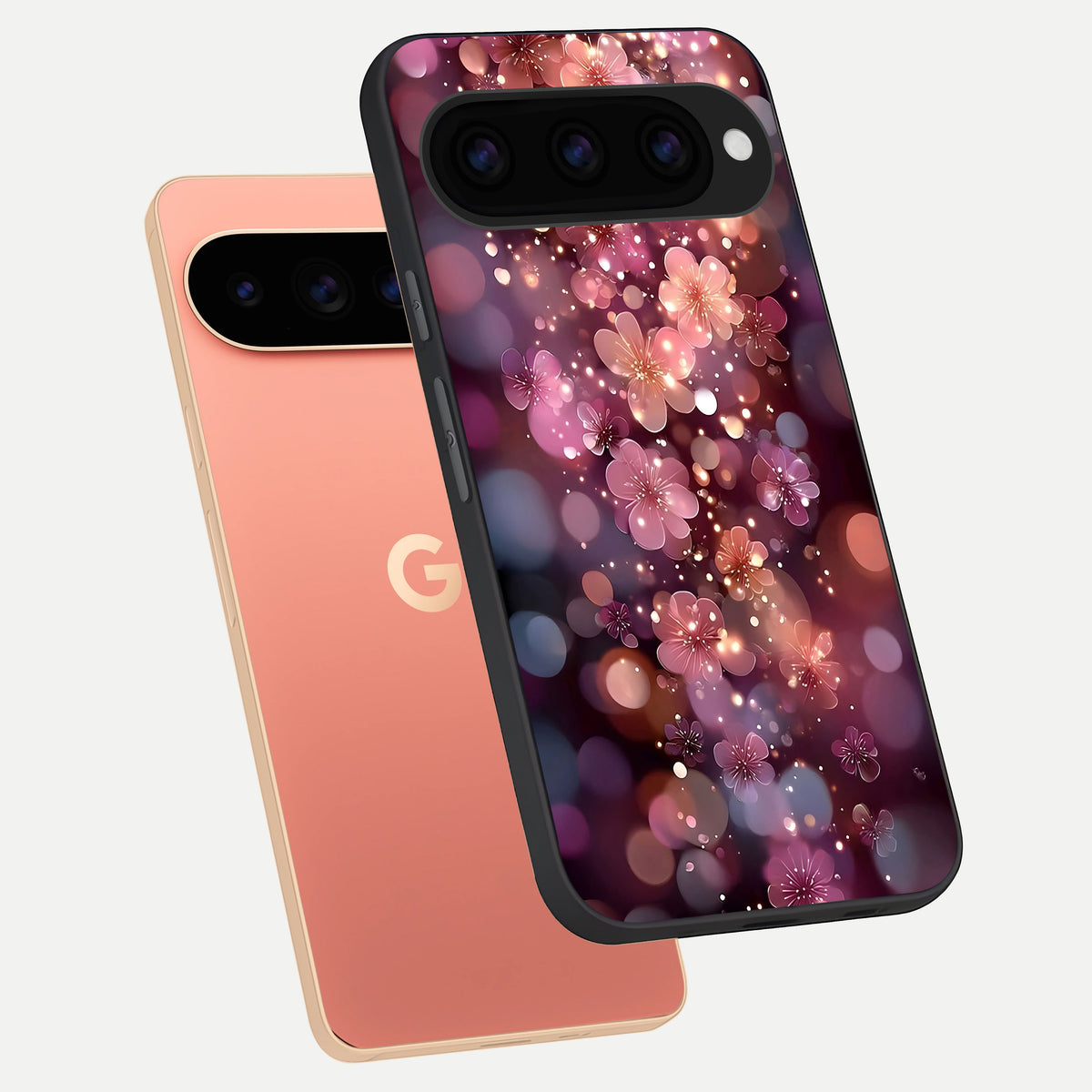  Glowing Petal Bliss phone case For Google Pixel 11 Pro XL showing premium glass back cover with detailed artwork