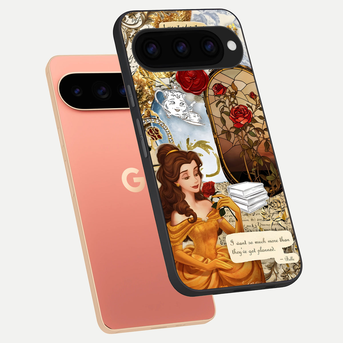 Golden Dream Belle phone case For Google Pixel 11 Pro XL showing premium glass back cover with detailed artwork