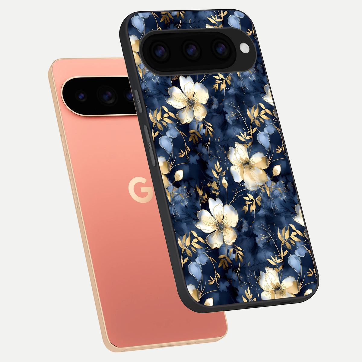  Golden Midnight Bloom phone case For Google Pixel 11 Pro XL showing premium glass back cover with detailed artwork