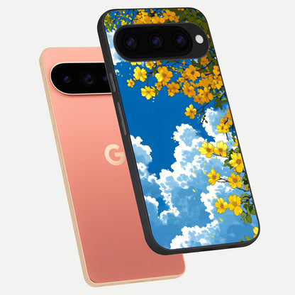  Golden Petal Sky phone case For Google Pixel 11 Pro XL showing premium glass back cover with detailed artwork