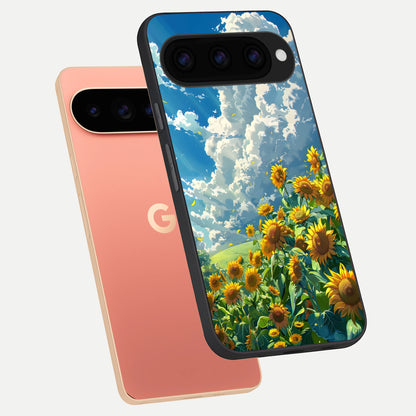  Golden Sun Glory phone case For Google Pixel 11 Pro XL showing premium glass back cover with detailed artwork