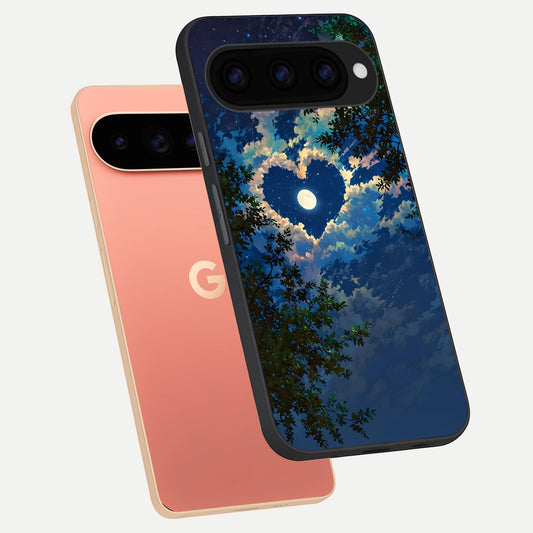  Heart With Moon Sky phone case For Google Pixel 11 Pro XL showing premium glass back cover with detailed artwork