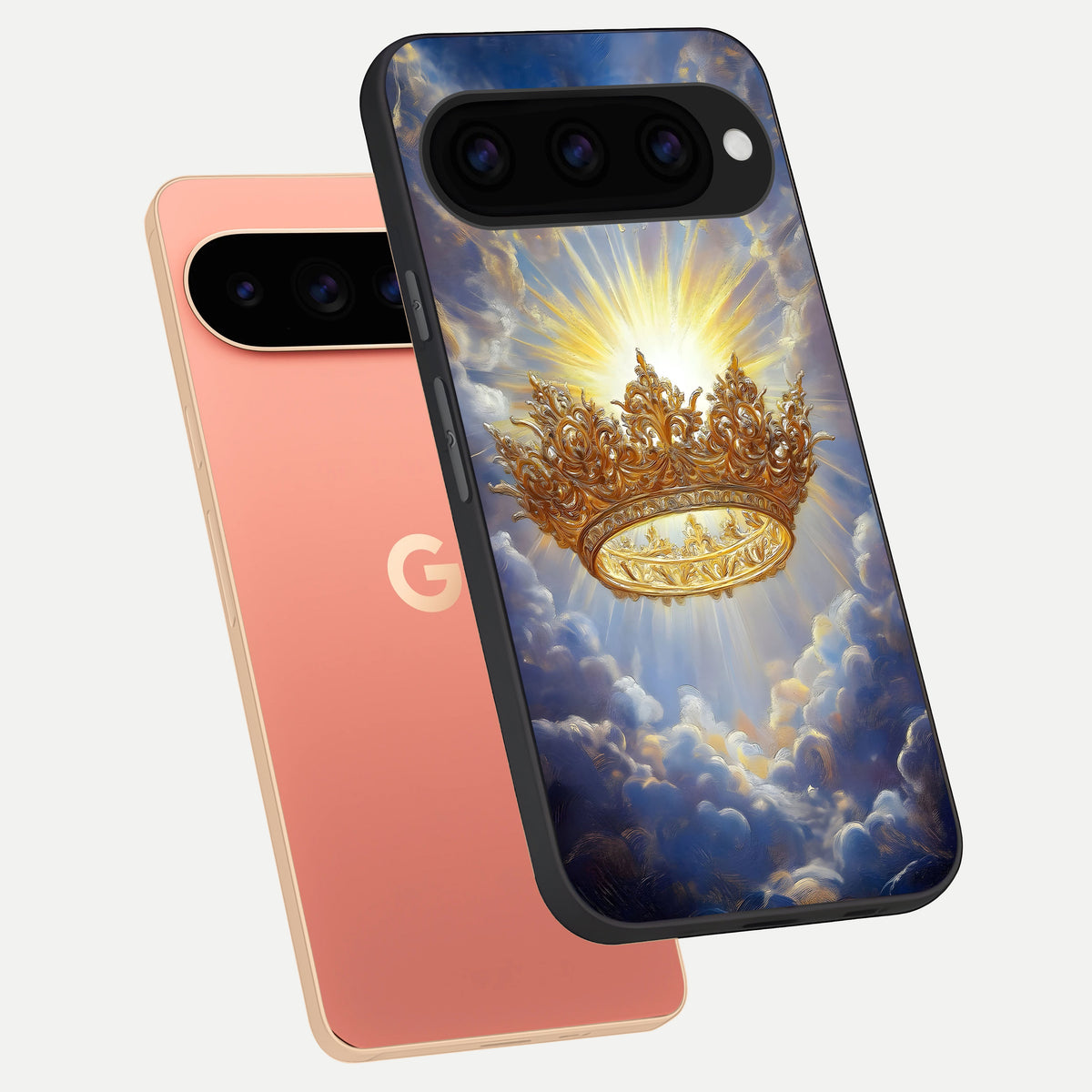  Heavenly Crown Light phone case For Google Pixel 11 Pro XL showing premium glass back cover with detailed artwork