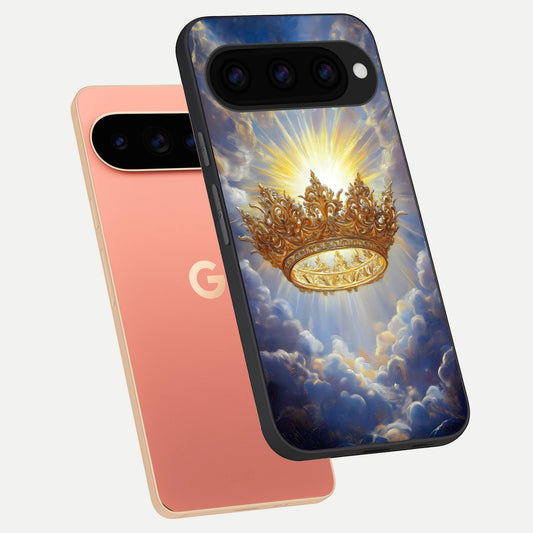  Heavenly Crown Light phone case For Google Pixel 11 Pro XL showing premium glass back cover with detailed artwork