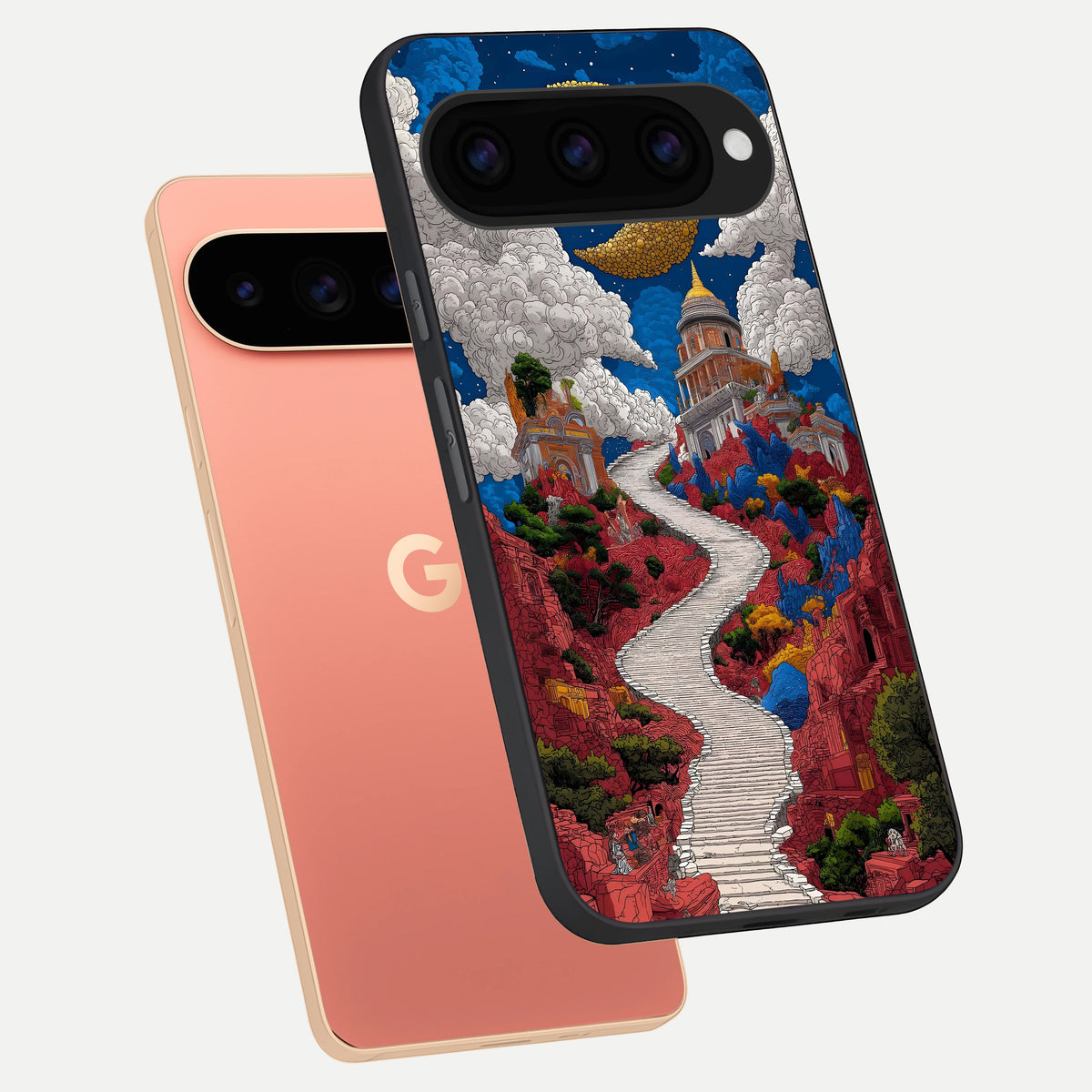  Heavenly Moon Path phone case For Google Pixel 11 Pro XL showing premium glass back cover with detailed artwork
