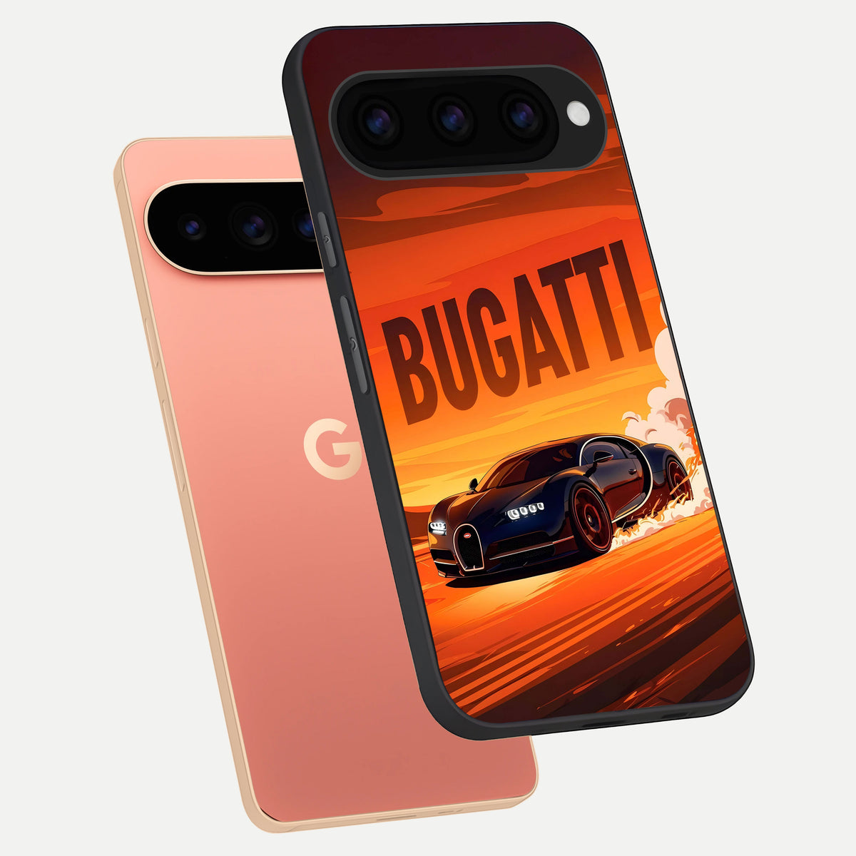  Inferno Bugatti Storm phone case For Google Pixel 11 Pro XL showing premium glass back cover with detailed artwork