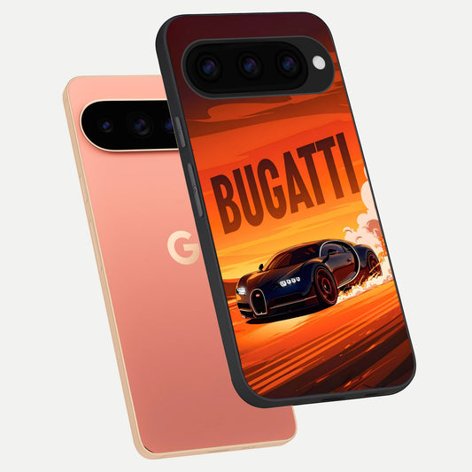  Inferno Bugatti Storm phone case For Google Pixel 11 Pro XL showing premium glass back cover with detailed artwork