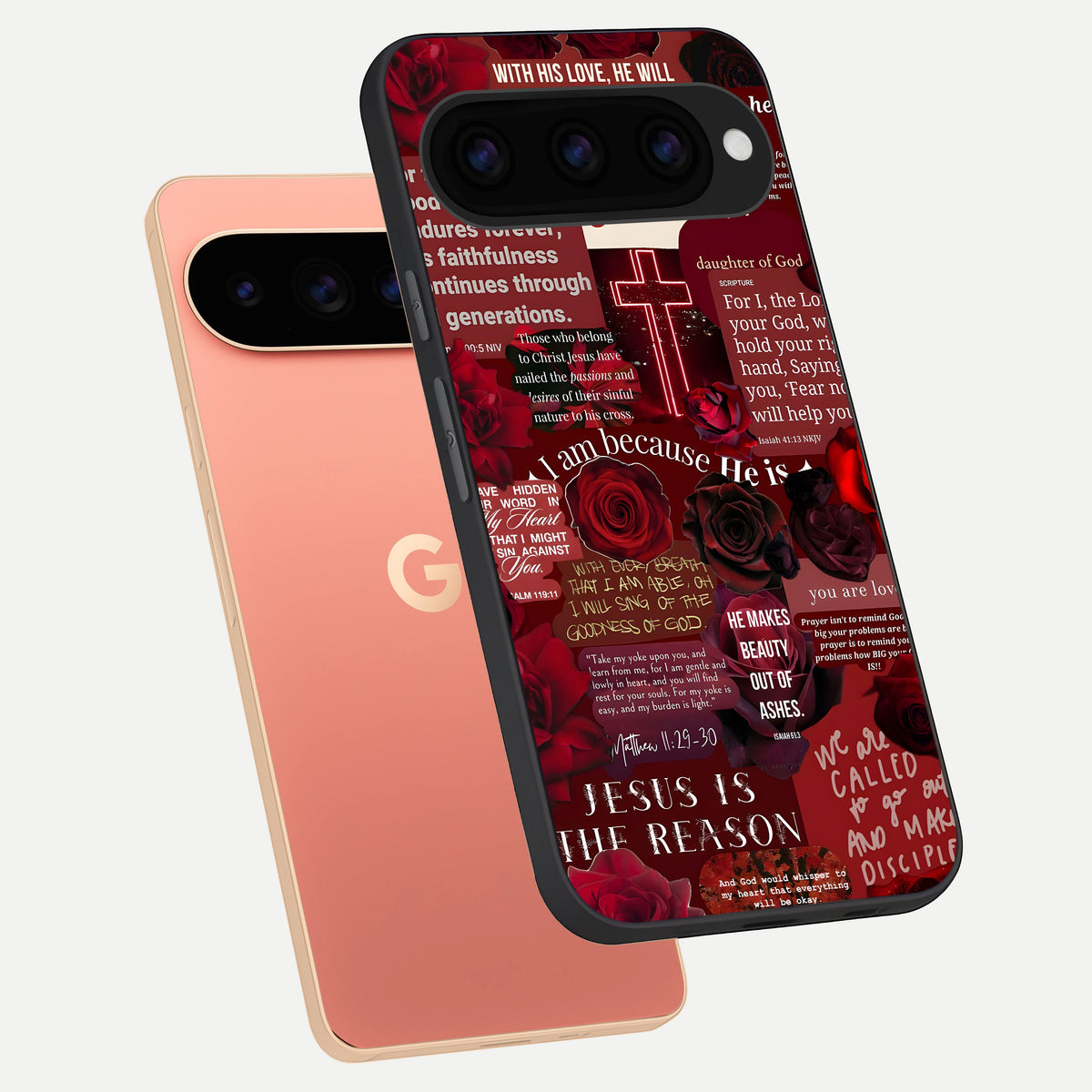  Jesus Love Heals phone case For Google Pixel 11 Pro XL showing premium glass back cover with detailed artwork