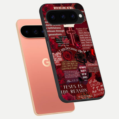  Jesus Love Heals phone case For Google Pixel 11 Pro XL showing premium glass back cover with detailed artwork