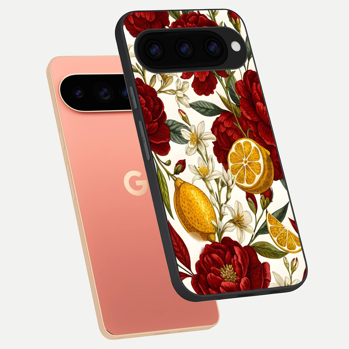  Lemon Rose Charm phone case For Google Pixel 11 Pro XL showing premium glass back cover with detailed artwork