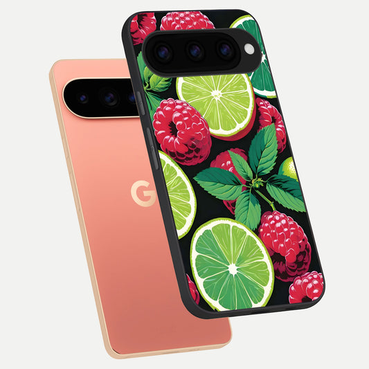  Lime and Raspberry Pattern phone case For Google Pixel 11 Pro XL showing premium glass back cover with detailed artwork