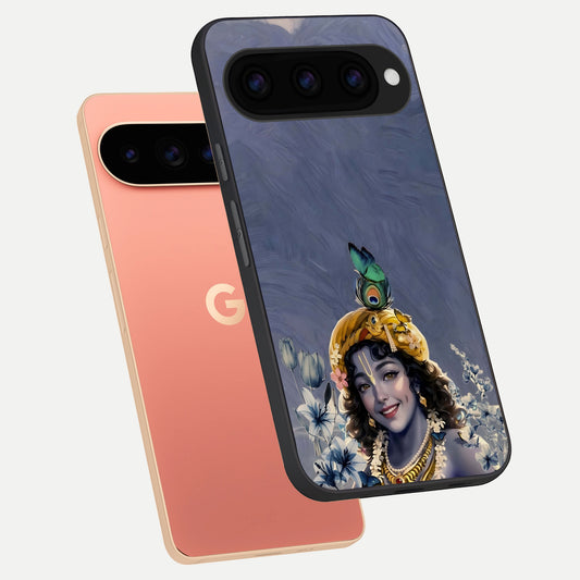  Lord Krishna phone case For Google Pixel 11 Pro XL showing premium glass back cover with detailed artwork