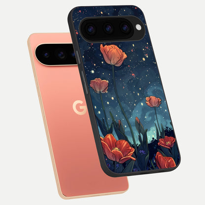  Midnight Tulip Glow phone case For Google Pixel 11 Pro XL showing premium glass back cover with detailed artwork