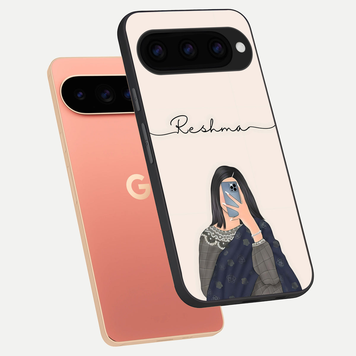  Mirror Mood Muse With Custom Name phone case For Google Pixel 11 Pro XL showing premium glass back cover with detailed artwork