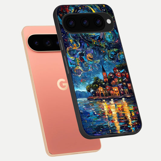  Moonlight Harbor Glow phone case For Google Pixel 11 Pro XL showing premium glass back cover with detailed artwork