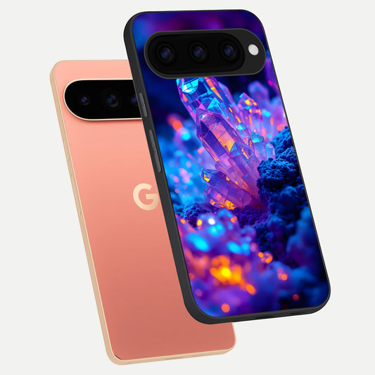  Neon Aura Shards phone case For Google Pixel 11 Pro XL showing premium glass back cover with detailed artwork