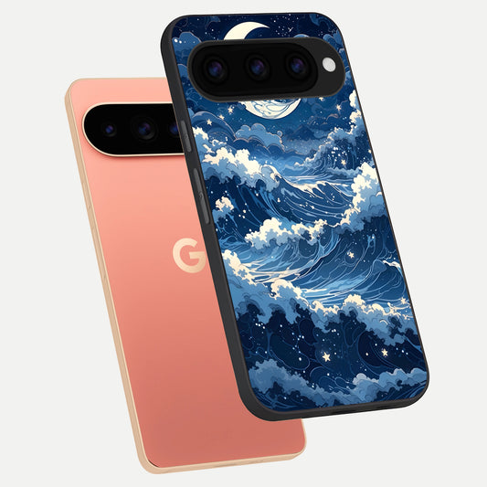  Ocean Moon Waves phone case For Google Pixel 11 Pro XL showing premium glass back cover with detailed artwork