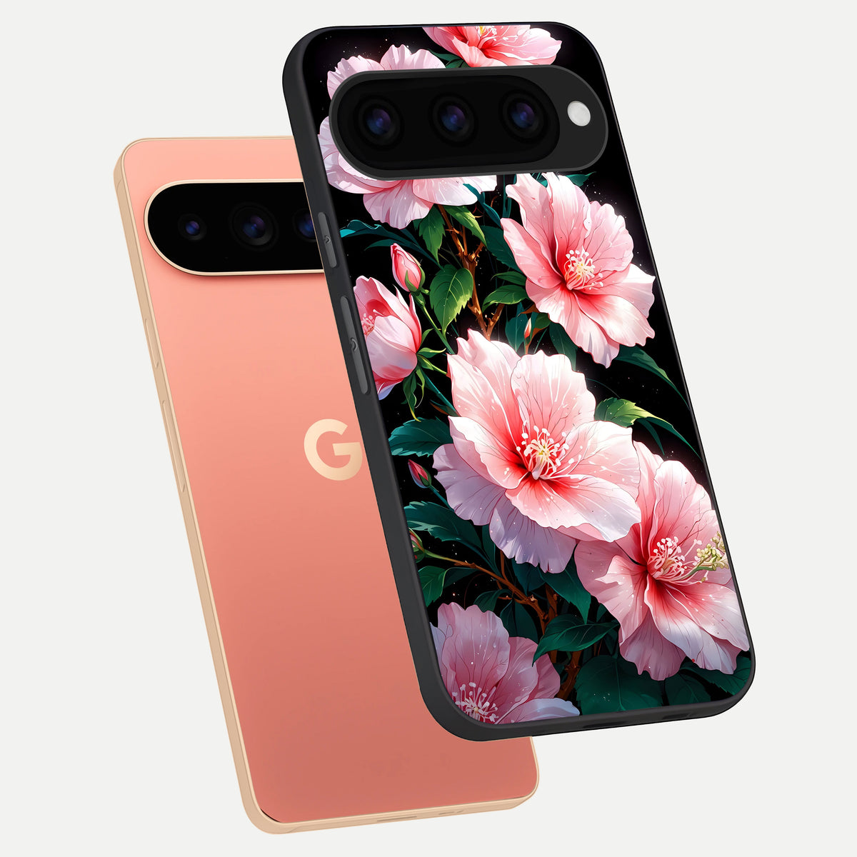  Peach Flower phone case For Google Pixel 11 Pro XL showing premium glass back cover with detailed artwork