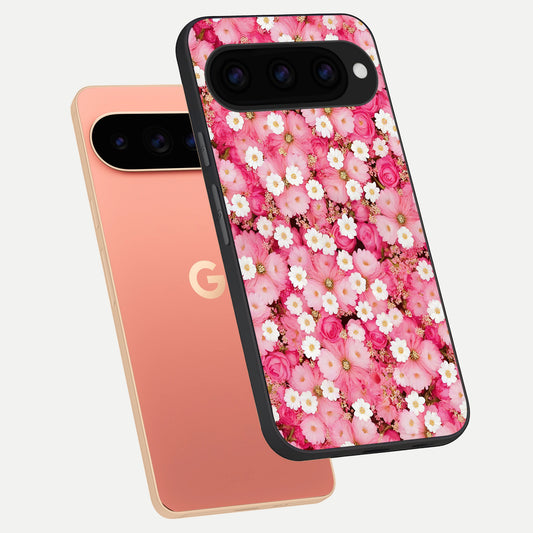  Pink Daisy Bliss phone case For Google Pixel 11 Pro XL showing premium glass back cover with detailed artwork