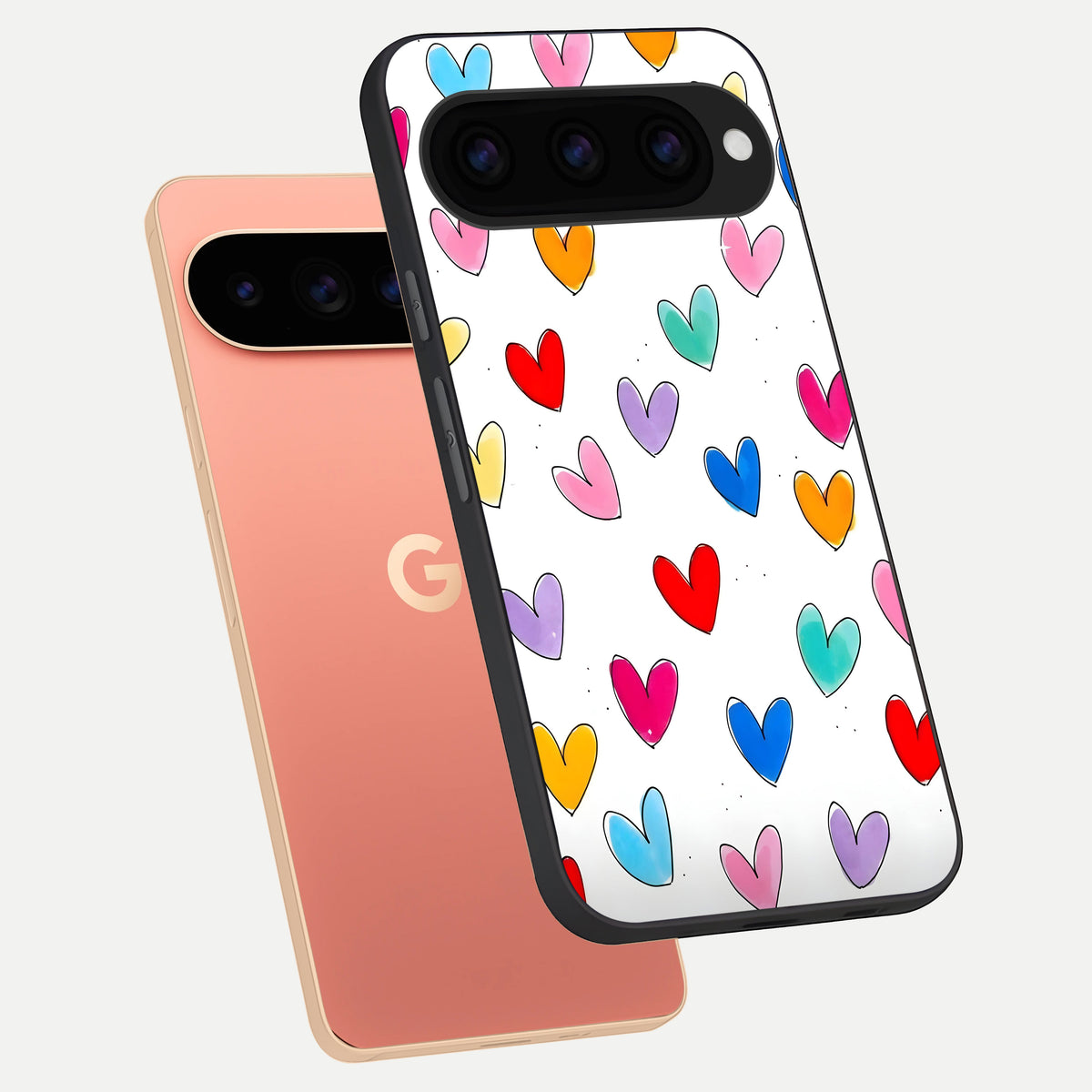  Playful Love Doodles phone case For Google Pixel 11 Pro XL showing premium glass back cover with detailed artwork