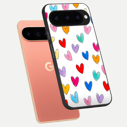  Playful Love Doodles phone case For Google Pixel 11 Pro XL showing premium glass back cover with detailed artwork