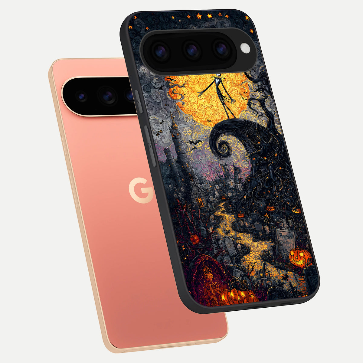  Pumpkin Moon Night phone case For Google Pixel 11 Pro XL showing premium glass back cover with detailed artwork