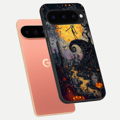  Pumpkin Moon Night phone case For Google Pixel 11 Pro XL showing premium glass back cover with detailed artwork