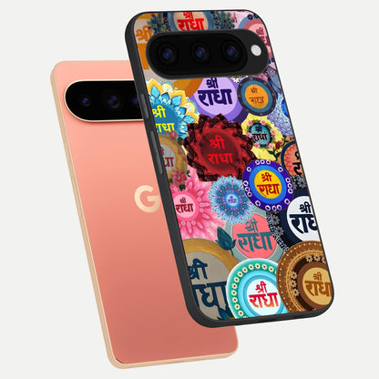  Radha Divine Bloom phone case For Google Pixel 11 Pro XL showing premium glass back cover with detailed artwork