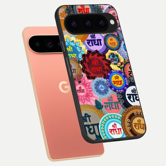  Radha Divine Bloom phone case For Google Pixel 11 Pro XL showing premium glass back cover with detailed artwork