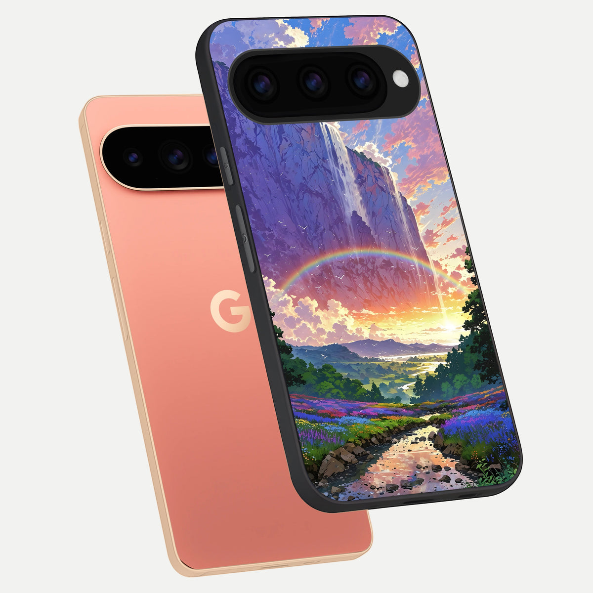  Rainbow Valley Dream phone case For Google Pixel 11 Pro XL showing premium glass back cover with detailed artwork