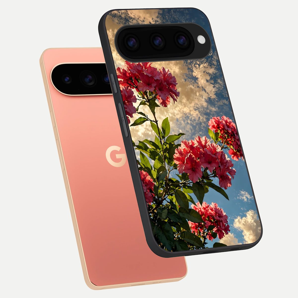  Red Bloom Skies phone case For Google Pixel 11 Pro XL showing premium glass back cover with detailed artwork