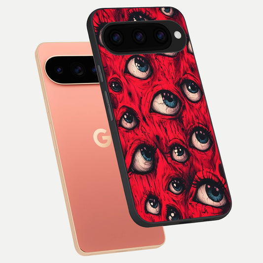  Red Eyes Pattern phone case For Google Pixel 11 Pro XL showing premium glass back cover with detailed artwork