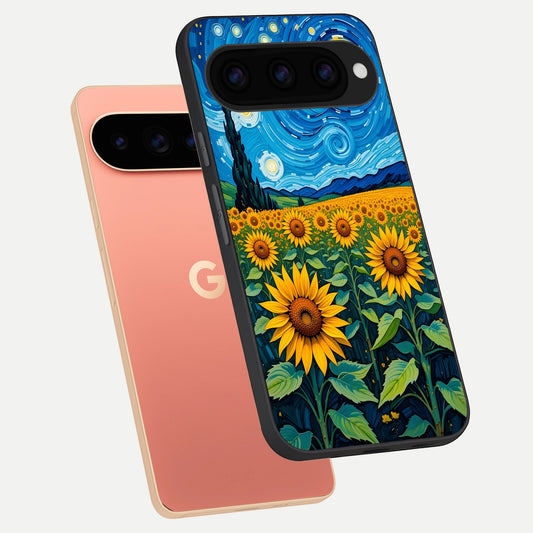  Starry Sunflower Dreams phone case For Google Pixel 11 Pro XL showing premium glass back cover with detailed artwork