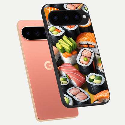  Sushi Food Pattern phone case For Google Pixel 11 Pro XL showing premium glass back cover with detailed artwork