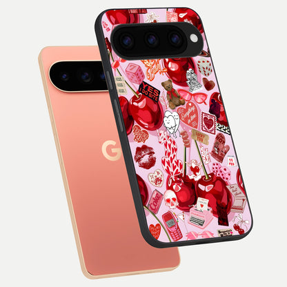  Sweet Cherry Chaos phone case For Google Pixel 11 Pro XL showing premium glass back cover with detailed artwork