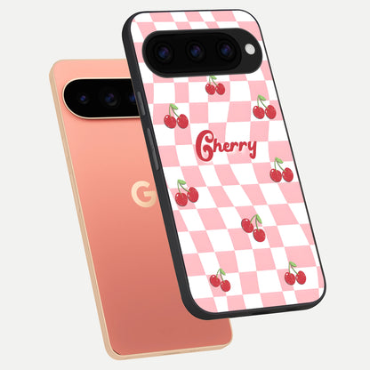  Sweet Cherry Vibes phone case For Google Pixel 11 Pro XL showing premium glass back cover with detailed artwork