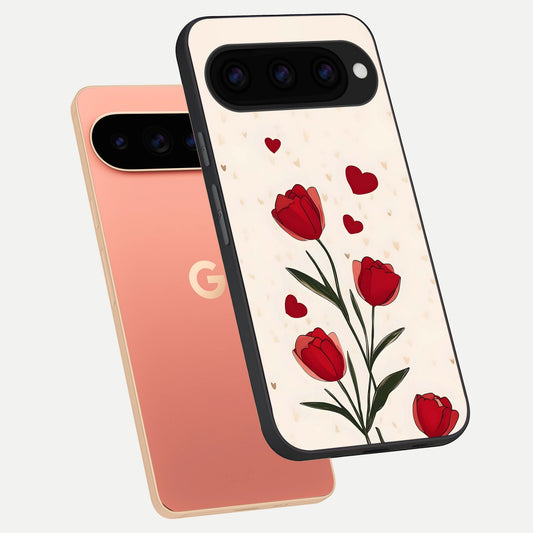  Tulip With Heart phone case For Google Pixel 11 Pro XL showing premium glass back cover with detailed artwork