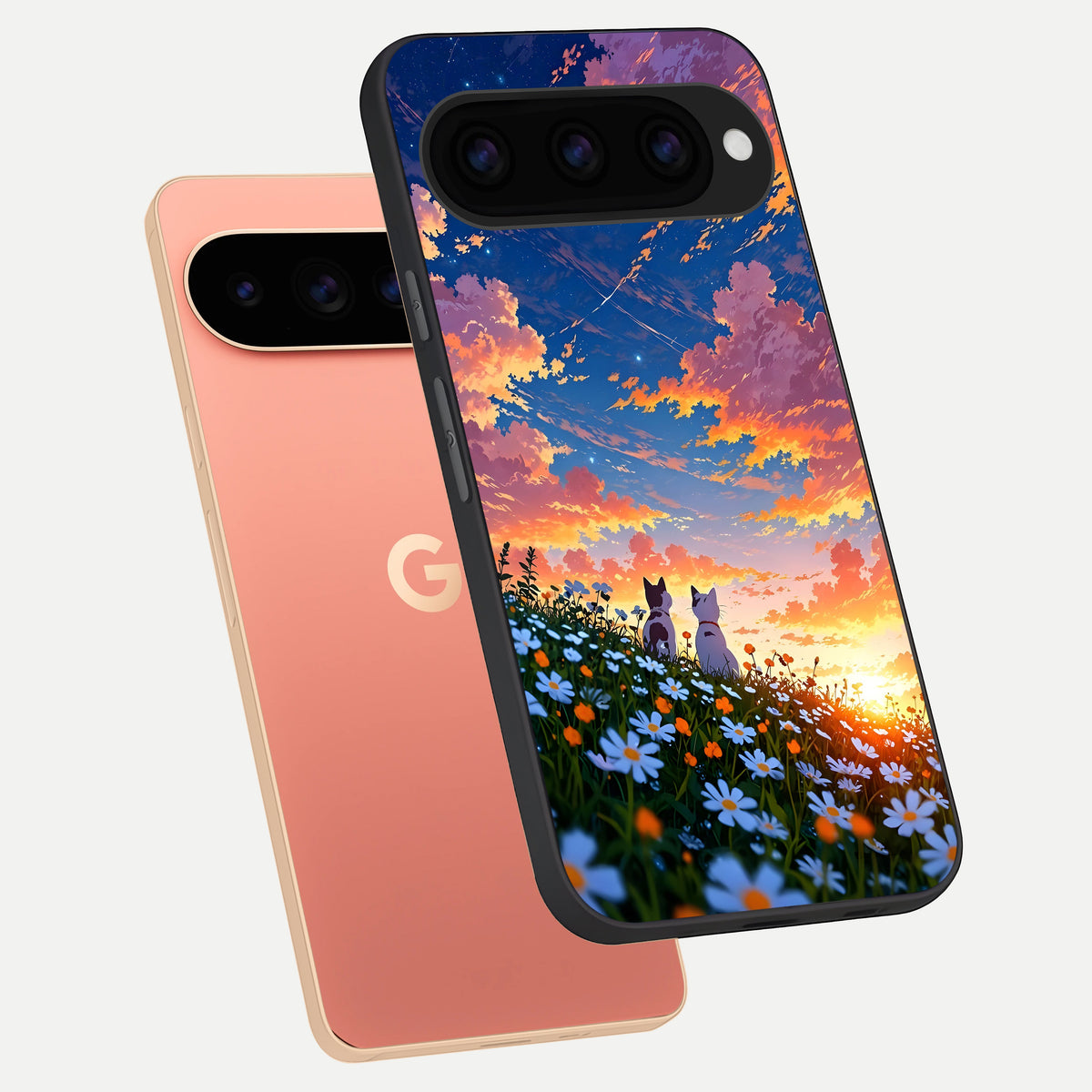  Two Cats Friends phone case For Google Pixel 11 Pro XL showing premium glass back cover with detailed artwork