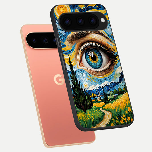  Van Gogh Eye phone case For Google Pixel 11 Pro XL showing premium glass back cover with detailed artwork