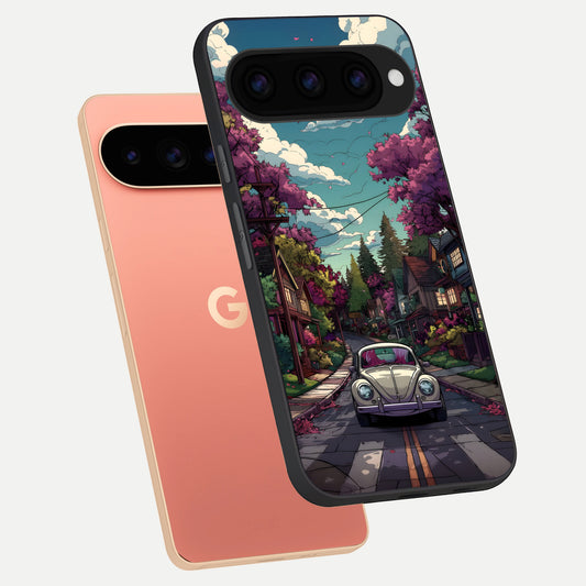  Vintage Street Drive phone case For Google Pixel 11 Pro XL showing premium glass back cover with detailed artwork