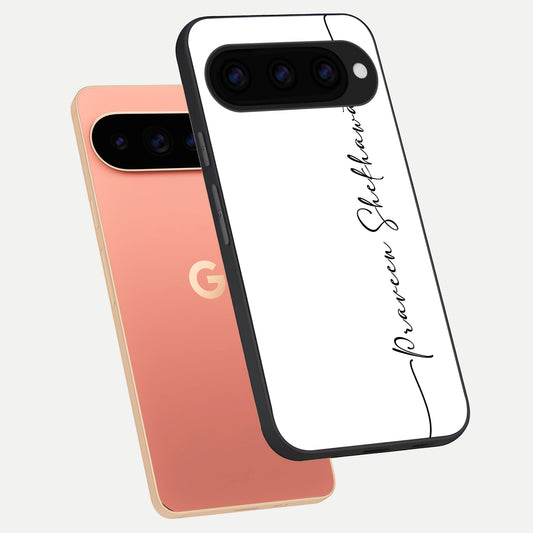  White Tune Custom Name phone case For Google Pixel 11 Pro XL showing premium custom name glass back cover