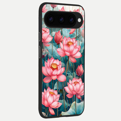  Celestial Pink Lotus back cover For Google Pixel 11 Pro XL slim fit glass case with vibrant aesthetic design